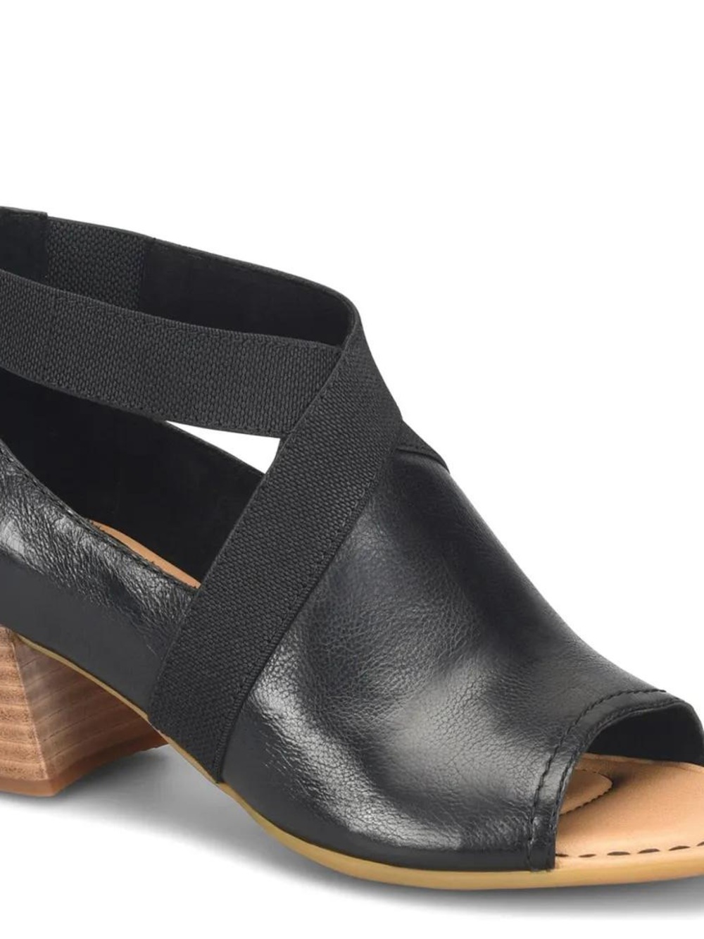 Born Searing Stacked Heel Black Leather Peep-Toe Slingback Sandals Sz 7 NEW $140